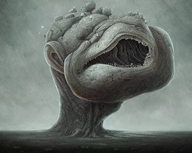 Image similar to a painting of a strange landscape inside the mouth of an otherworldly creature, by anton semenov