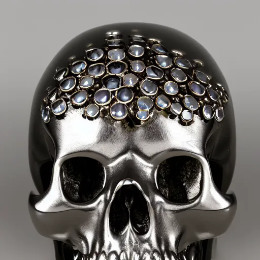 Prompt: jeweled human ritual skull,