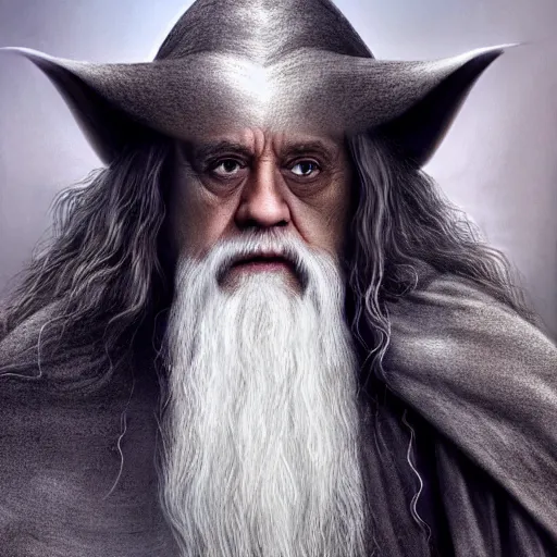 Image similar to ultra realistic illustration, danny devito as gandalf the white from return of the king, full body, high quality, highly detailed, wide angle, illustration, digital art, full color