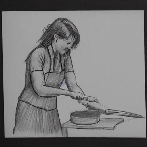 Image similar to pencil sketch of a woman chopping carrots