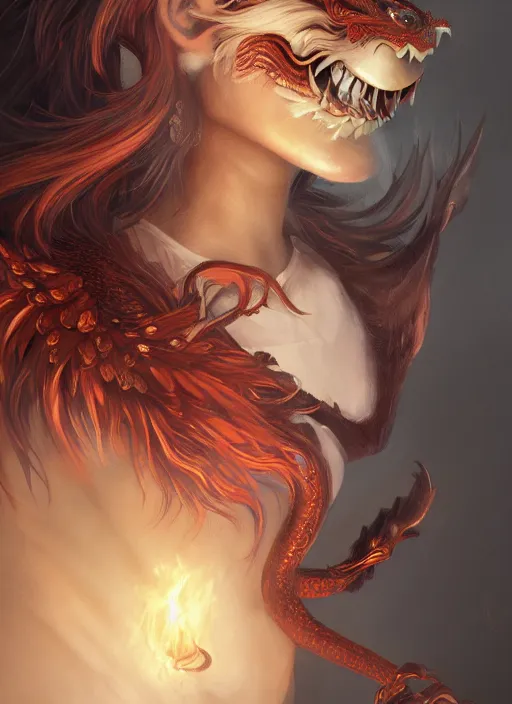 Image similar to a beautiful detailed oil on copper art illustration of a tengu mask shogun dragon woman, centered, by charlie bowater, zeng fanzh, trending on artstation, dim dusk lighting, cinematic lighting, detailed lighting, volumetric lighting, realistic, f 8, 4 k hd wallpaper