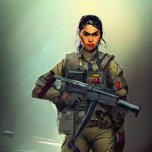 Image similar to a female peshmerga, by Rafael Albuquerque, trending on Artstation