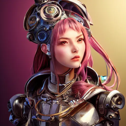 Image similar to studio portrait of lawful good colorful female holy mecha paladin absurdly beautiful, elegant, young sensual graceful woman, ultrafine hyperrealistic detailed face illustration by kim jung gi, irakli nadar, intricate linework, sharp focus, bright colors, matte, octopath traveler, final fantasy, unreal engine highly rendered, global illumination, radiant light, intricate environment