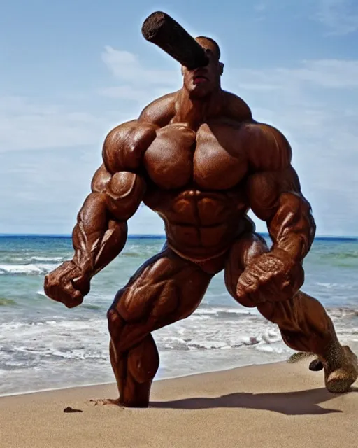 Image similar to a giant muscular cyclops on the beach