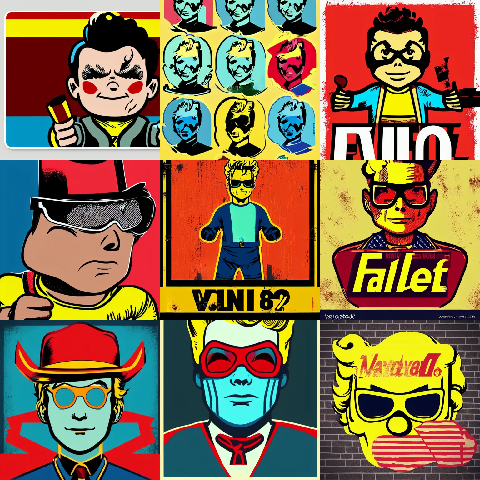 Prompt: fallout 7 6 butcher billy, sticker, colorful, illustration, highly detailed, simple, smooth and clean vector curves, smooth andy warhol style