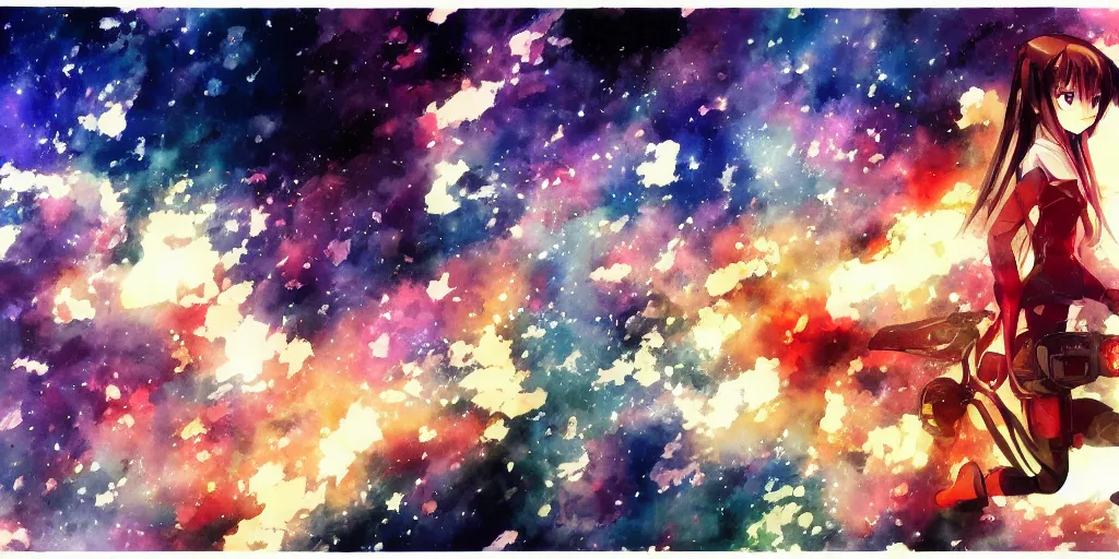 Image similar to the coming AI singularity, ultrawide watercolor, anime