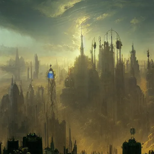 Prompt: enormous flying city in a faberge egg, sky, steampunk, fantasy art, masterpiece, hugh ferriss, unreal engine, peder balke, andreas achenbach cloudy background