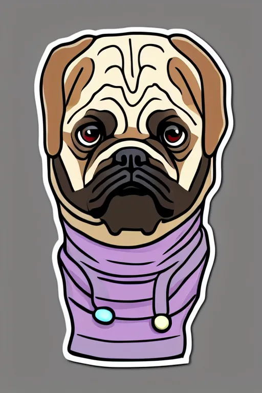 Image similar to portrait of a pug skeletor, sticker, colorful, illustration, highly detailed, simple, smooth and clean vector curves, no jagged lines, vector art, smooth