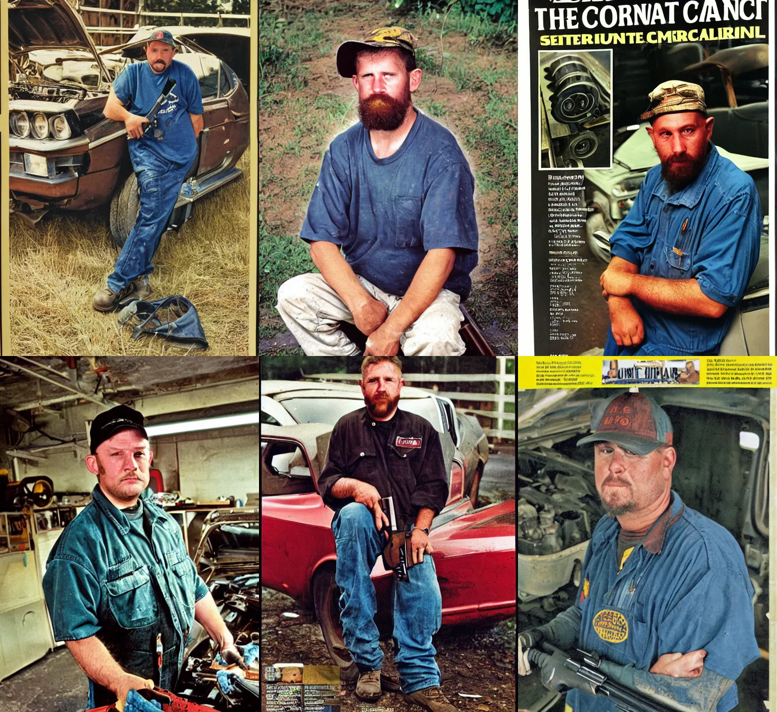 Prompt: portrait photo of the county car and firearm mechanic guy from Maryland, full color magazine article by National Geographic (1998)