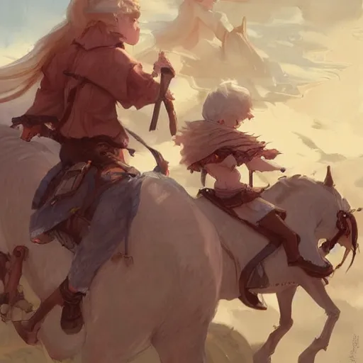 Image similar to a group of people riding on the backs of horses, a storybook illustration by krenz cushart, pixiv contest winner, fantasy art, official art, concept art, storybook illustration.