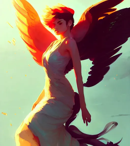 Image similar to portrait of a beautiful phoenix queen in complex and shiny dress by ross tran and atey ghailan, by greg rutkowski, by greg tocchini, by james gilleard, by joe fenton, by kaethe butcher, dynamic lighting, grunge aesthetic