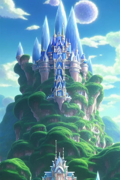 Prompt: ! dream crystal sonic the hedgehog castle, exquisite details, denoised, mid view, by artsation, greg rutkowski, makoto shinkai, takashi takeuchi, studio ghibli