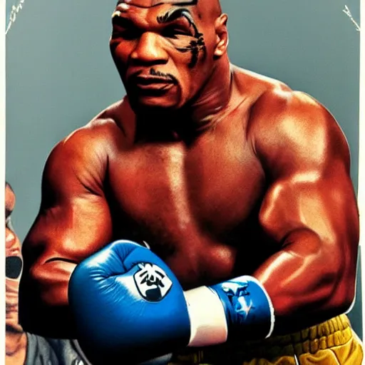 Prompt: portrait of mike tyson, determined, great detail, looking to the sky