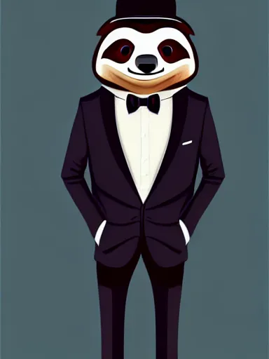 Image similar to full body portrait of anthropomorphic sloth in formalwear : : debonair, gq, noir : : digital art, concept art, digital illustration, photorealism, hyperreal