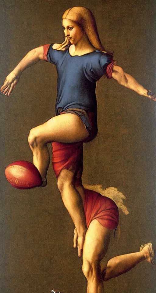 Image similar to Olivia Newton-John playing football by Leonardo da Vinci