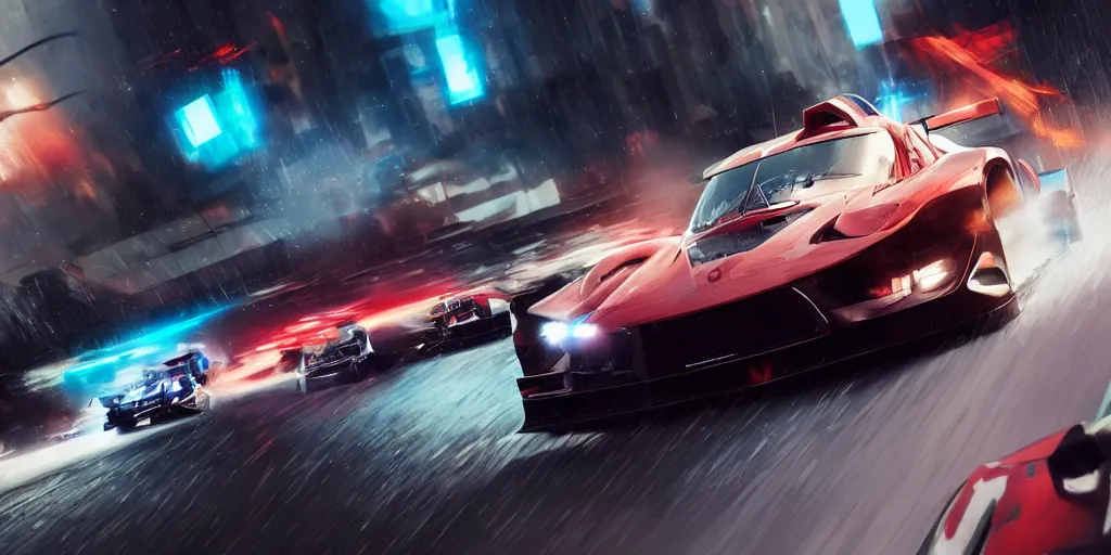 Image similar to a commercial art for a racing movie with lot of motion blur, cinematic, dramatic, artstation, epic