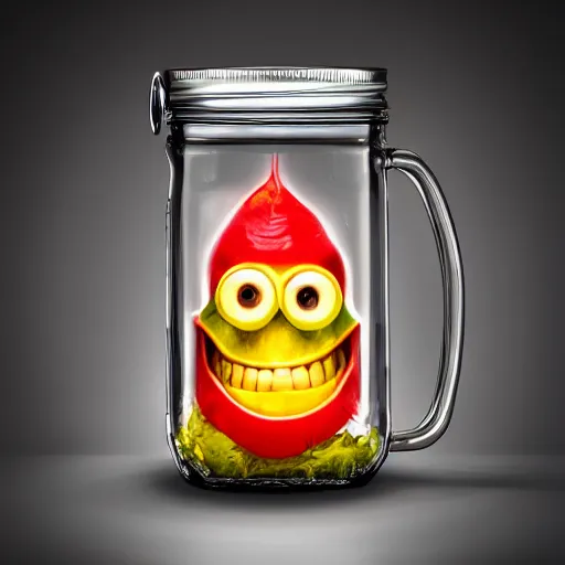 Image similar to Evil monster in a jar, product photography, centered, studio lightning