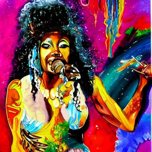 Image similar to a beautiful messy painting of the goddess of Funk.