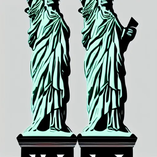 Image similar to Corporate logo of 3 Statues of Liberty standing in echelon formation. SVG File