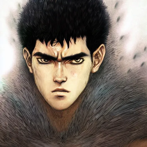 Image similar to portrait of guts from berserk extremely detailed, made by wlop and maxwell boas