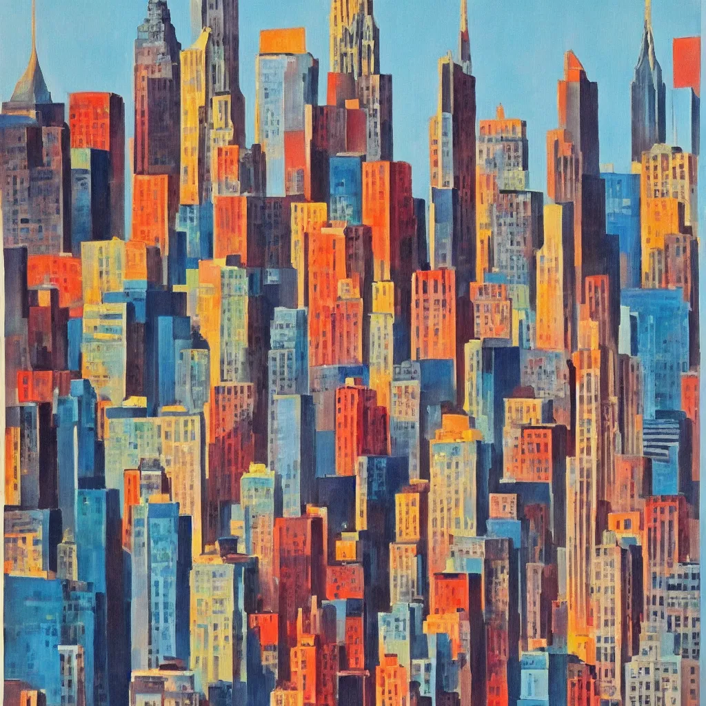 Prompt: a beautiful painting of new york city, in the style of A.M. Cassandre.