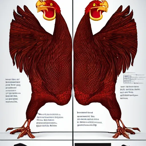 Prompt: infographic draw cut in half of a chicken explaining function and organs position, higly detailed, 8 k, photorealistic, art concept, artstation, sharp focus