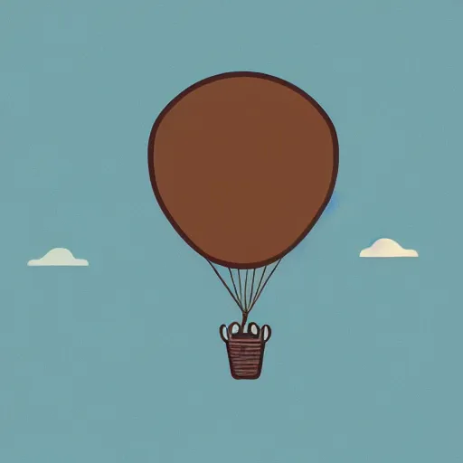 Prompt: a cartoon illustration of a huge blue hot air balloon with a small brown teddy bear on it