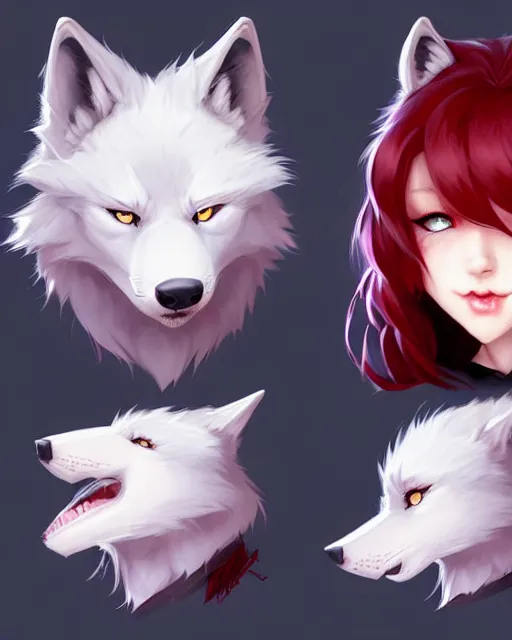 Prompt: character concept art of a black anthropomorphic furry wolf red hair blue eyes | | cute - fine - face, pretty face, key visual, realistic shaded perfect face, fine details by stanley artgerm lau, wlop, rossdraws, james jean, andrei riabovitchev, marc simonetti, and sakimichan, artstation