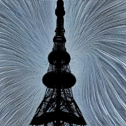 Prompt: digital painting of Tokyo tower is outside of a black hole