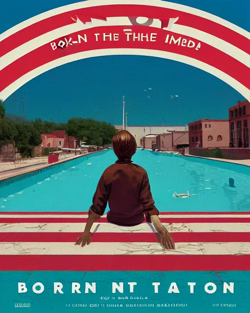 Image similar to Born in the USA album art, re-imagined by Wes Anderson