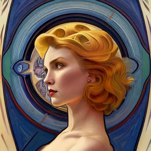 Image similar to a streamline moderne painting in the style of donato giancola, and in the style of charlie bowater, and in the style of alphonse mucha. symmetry, smooth, sharp focus, semi - realism, intricate detail.