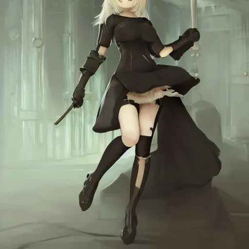 Image similar to a painting of 2 b nier automata tied up in a dungeon with a bag on her head, full view, popular on artstation, artstationhd, artstationhq 8 k, volumetric lighting, trending on artstation, artstationhd, artstationhq, ultra detailed, detailed head, by artgerm and james gurney, greg rutkowski