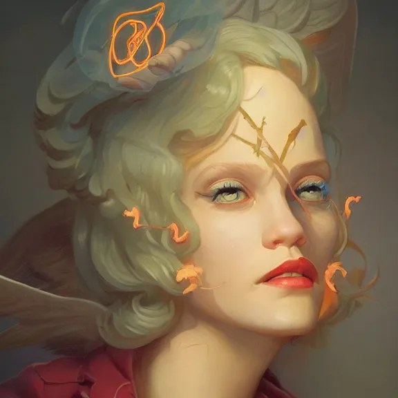 Image similar to a highly detailed portrait in the style of john currin and in the style of peter mohrbacher. glowing rune of magical power.