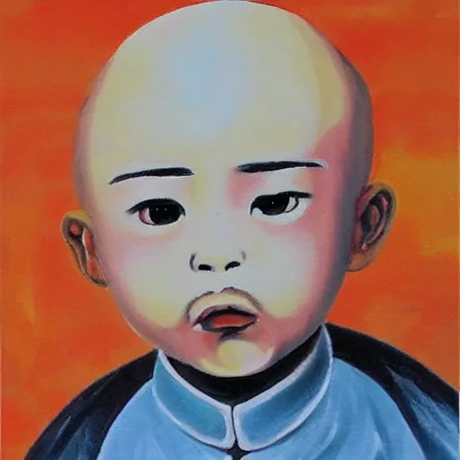 Image similar to bald chinese boy, expressionism painting art