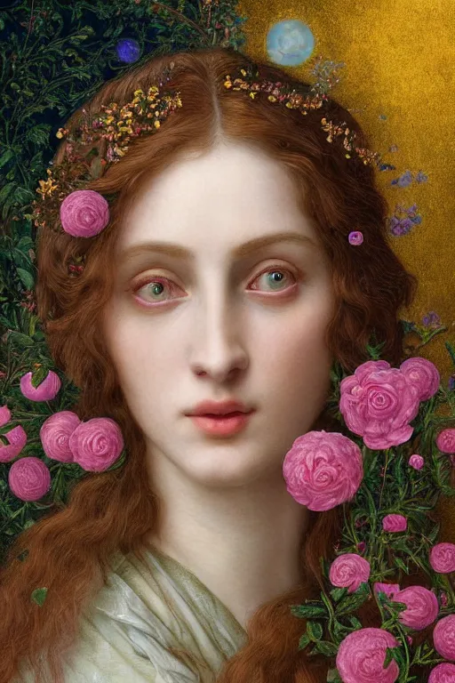 Prompt: elaborately Hyper detailed pre-raphaelite illustration of an extremely beautiful regal young attractive woman, surreal, flowers, pink bubbles, bright background, moonlight, very coherent symmetrical artwork high fantasy professionally painted digital art painting, smooth, sharp focus, highly detailed illustration highlights, golden ratio, 8K detail post-processing, symmetrical facial features, rich deep moody colors, award winning picture, trending on ArtstationHQ