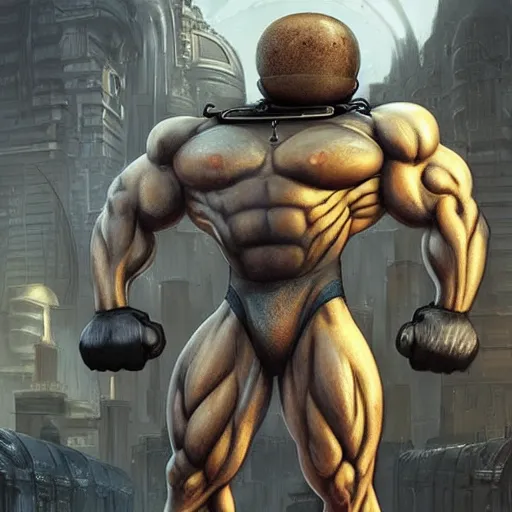 Prompt: Bodybuilding Minion from the Minion Movie in a Starcitizen loading screen, muscular, intricate, dystopian, fantasy, extremely detailed, digital painting, artstation, concept art, smooth, sharp focus, illustration, stark lighting, incredible art by artgerm and greg rutkowski and alphonse mucha and simon stalenhag