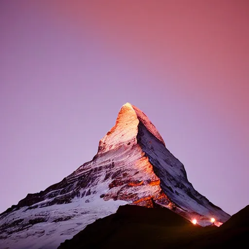 Prompt: a photo at nighttime of llumination of the matterhorn in the colors of indian flag, projected illuminated on the matterhorn mountain at night