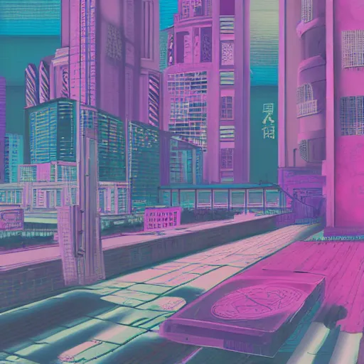 Image similar to vaporwave urban dreamscape, urban grunge and decay, vaporwave cityscape inspired by traditional chinese painting