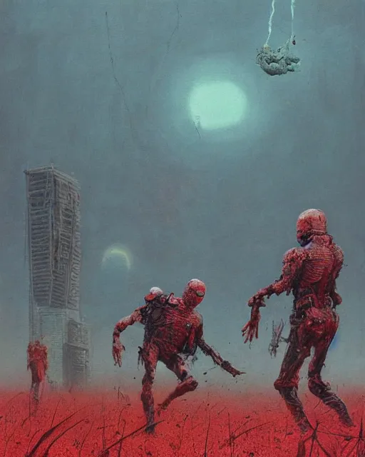 Prompt: dead superheroes on the ground, retrofuturism sci - fi old movie, highly detailed, photorealistic, 8 k, by beksinski and stalenhag