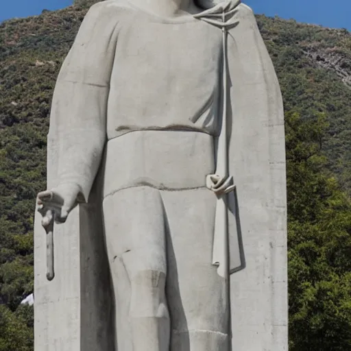 Prompt: giant concrete statue of Jesus Christ on a cross