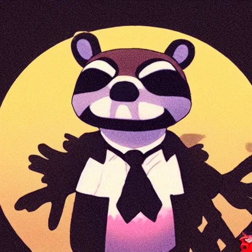 Prompt: tom nook gets trapped in the black lodge from twin peaks