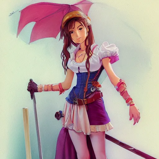 Image similar to full body shot of aerith gainsborough, concept art trending on artstation