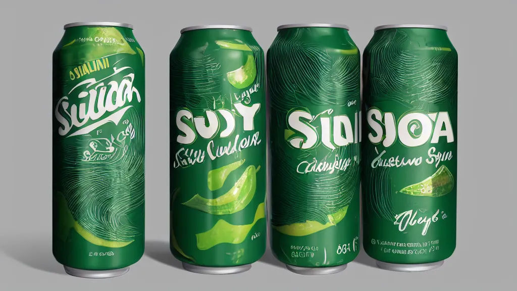 Image similar to packaging design for a kiwi soda can, design inspired by the 8 0's, product photography, studio lighting, diffused lighting, high detail, smooth sharp focus, unreal engine 5 render, 4 k