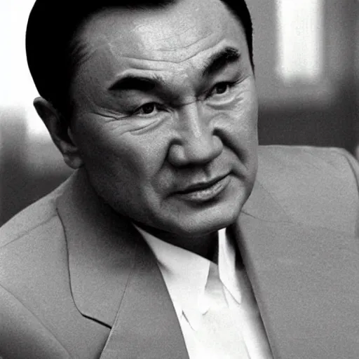Prompt: Muscular Nursultan Nazarbayev stylized as James Bond