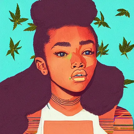 Image similar to sza profile picture by sachin teng, ganja, marijuana, organic painting, hard edges, masterpiece, smoke, asymmetrical, matte paint, energetic