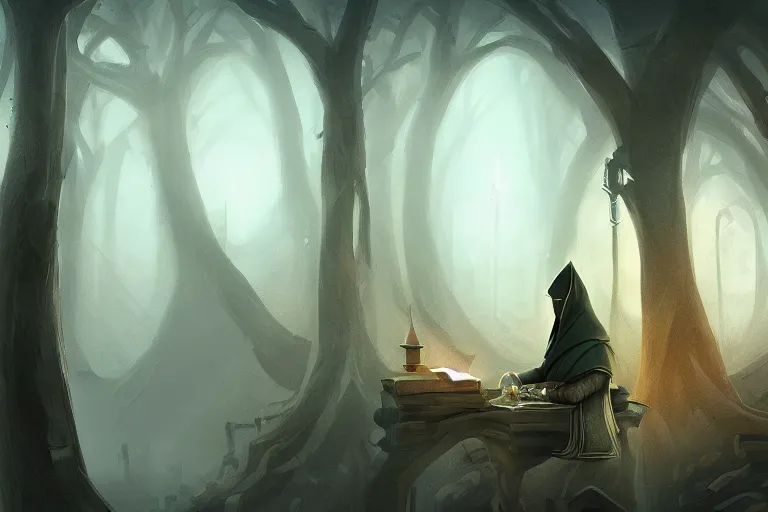 Image similar to a wizard's study, atmospheric, digital painting, trending on artstation, 4 k wallpaper