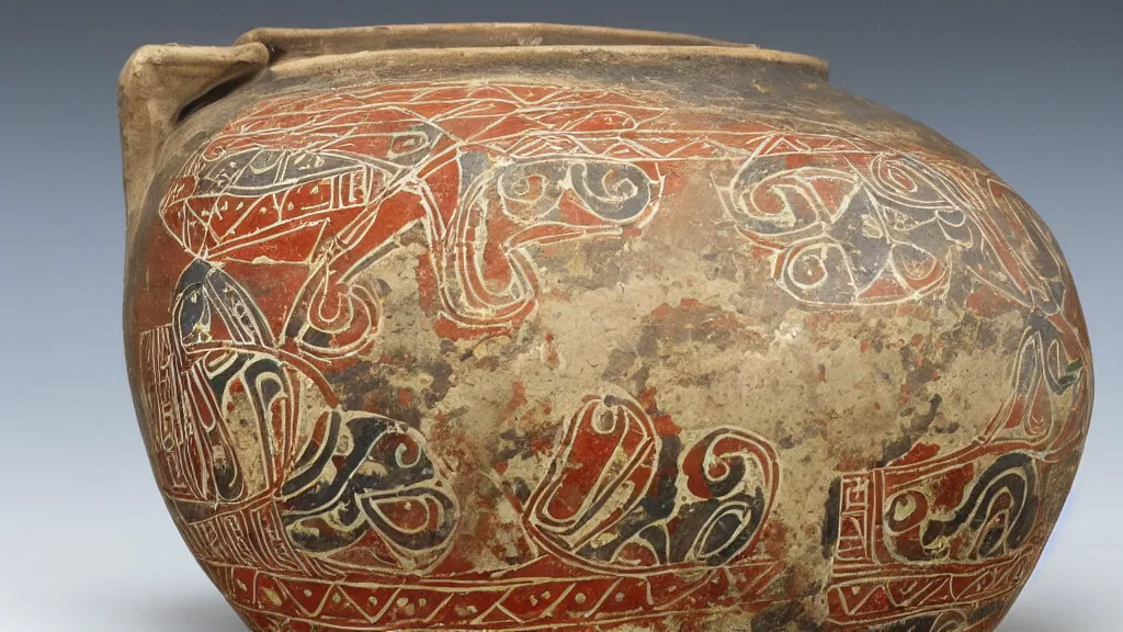 Prompt: a pot with a decorative minoan art style