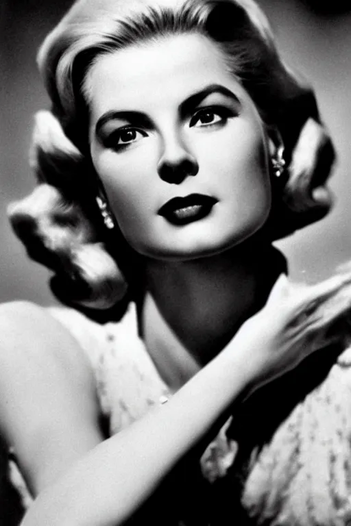 Prompt: a young, enraged, and extremely beautiful grace kelly infected. she wants to kill you. insanity. she feeds on orphans and pain. extremely lush detail. melancholic scene infected by night. perfect composition and lighting. sharp focus. rage. high - contrast lush surrealistic photorealism. screaming, murderous.