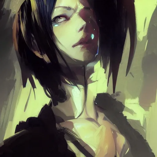 Image similar to realistic portrait of Sinon from sword art online, short blue hair, dramatic lighting, illustration by Greg rutkowski, yoji shinkawa, 4k, digital art, concept art, trending on artstation