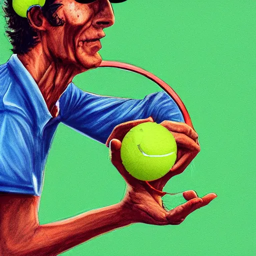 Image similar to a tennis ball monster wearing VR Google playing virtual tennis, digital art, fantasy, magic, trending on artstation, ultra detailed, professional illustration by Basil Gogos